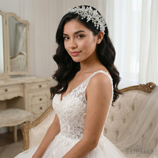 Silver Rhinestone Crystal Bridal Headband Hairpiece - Bridella BHP539-S - Silvery - HEADWEAR
