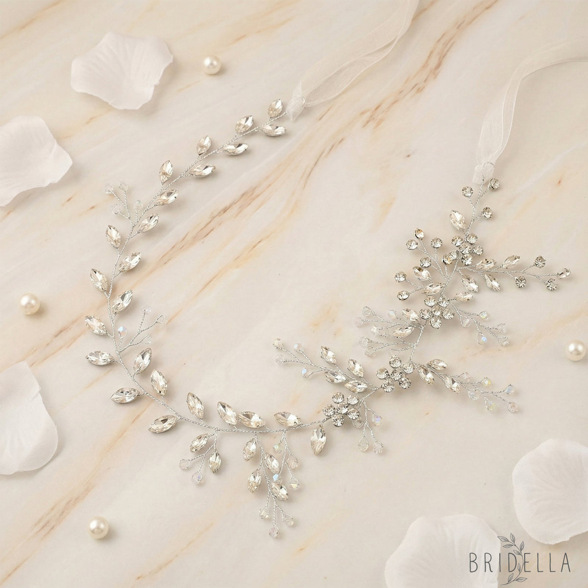 Silver Rhinestone Crystal Bridal Headband Wedding Hairpiece - Bridella BHP65-S - HEADWEAR