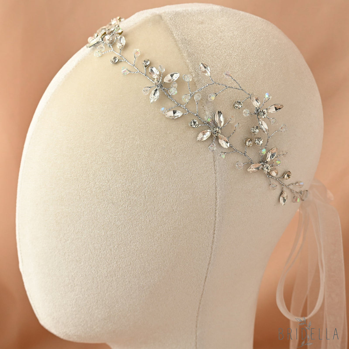 Silver Rhinestone & Crystal Vine Bridal Headband - Bridella BHP142 - Silvery - HEADWEAR