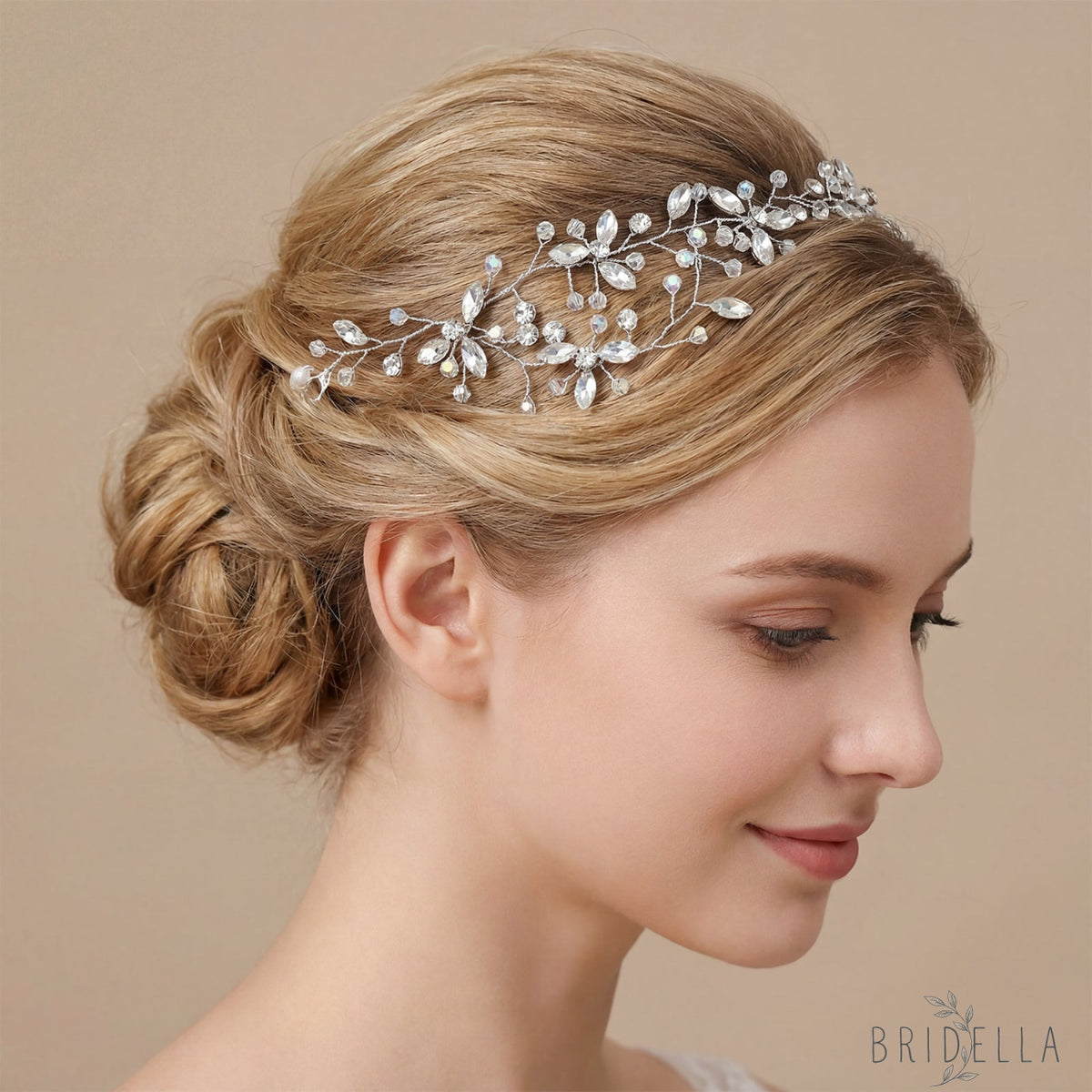 Silver Rhinestone & Crystal Vine Bridal Headband - Bridella BHP142 - Silvery - HEADWEAR