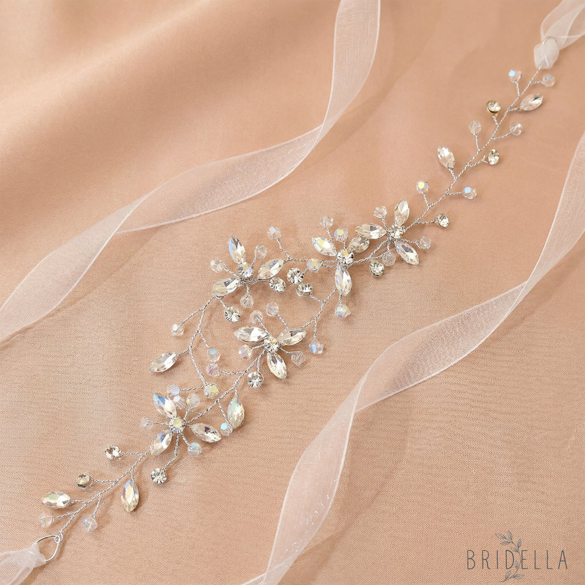 Silver Rhinestone & Crystal Vine Bridal Headband - Bridella BHP142 - Silvery - HEADWEAR
