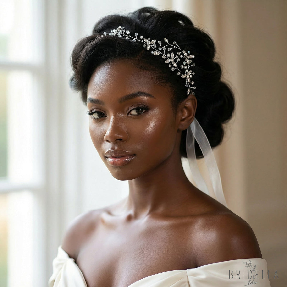 Silver Rhinestone & Crystal Vine Bridal Headband - Bridella BHP142 - Silvery - HEADWEAR