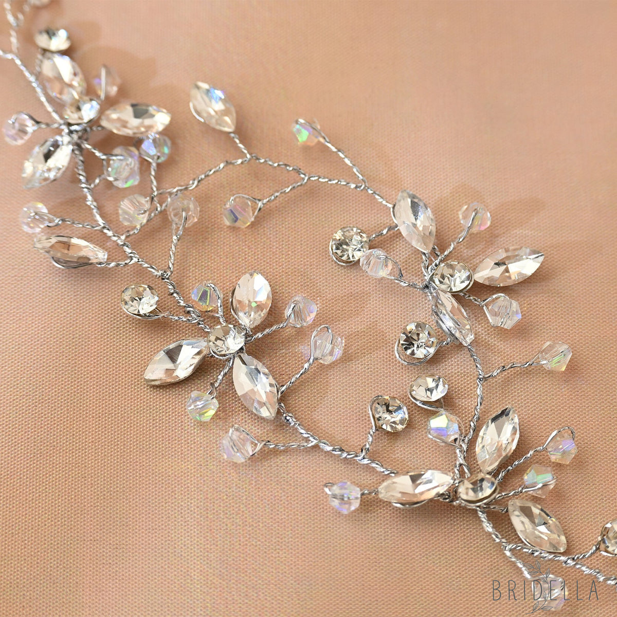 Silver Rhinestone & Crystal Vine Bridal Headband - Bridella BHP142 - Silvery - HEADWEAR