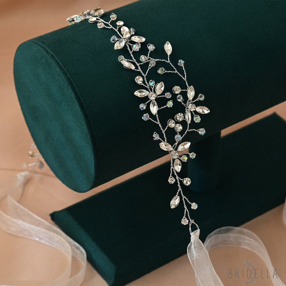 Silver Rhinestone & Crystal Vine Bridal Headband - Bridella BHP142 - Silvery - HEADWEAR