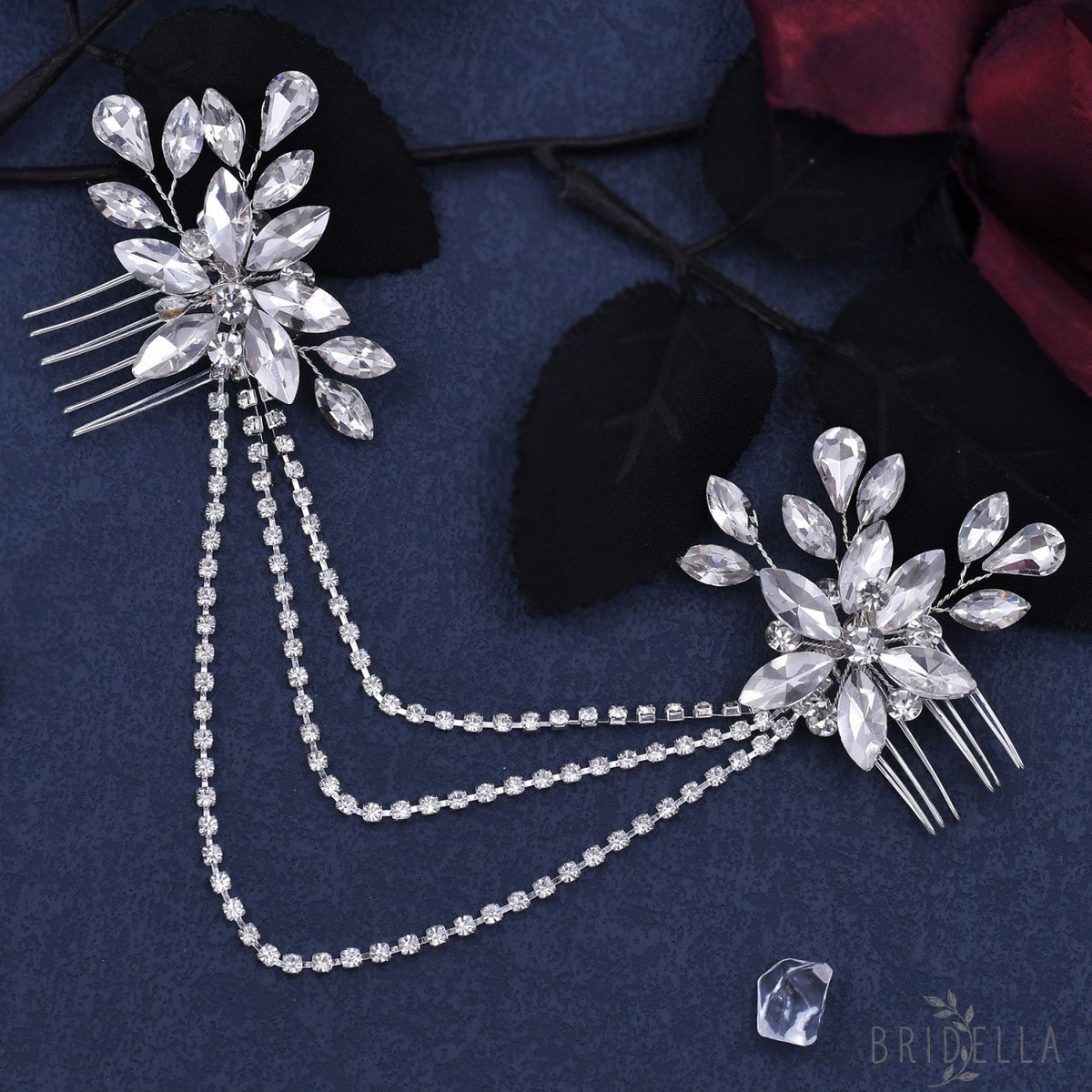 BHP140-S silver rhinestone hair comb