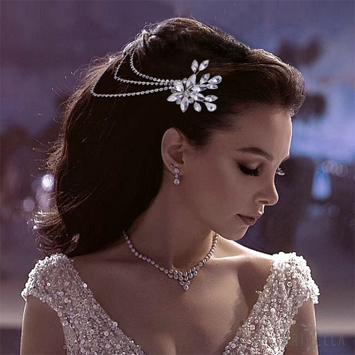 BHP140-S silver rhinestone hair comb