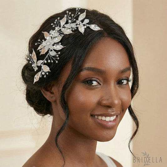 Silver Rhinestone Floral Fascinator Headpiece - Bridella BHP299-S - Silvery - HEADWEAR