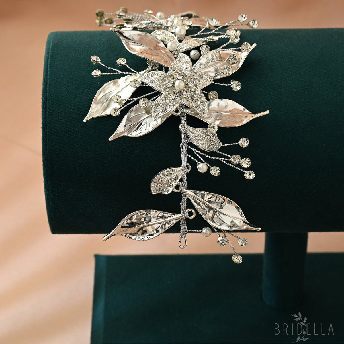 Silver Rhinestone Floral Fascinator Headpiece - Bridella BHP299-S - Silvery - HEADWEAR