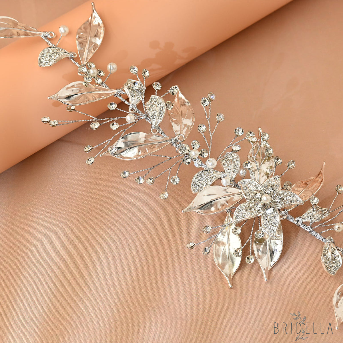 Silver Rhinestone Floral Fascinator Headpiece - Bridella BHP299-S - Silvery - HEADWEAR