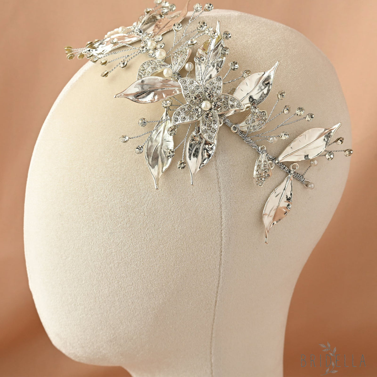 Silver Rhinestone Floral Fascinator Headpiece - Bridella BHP299-S - Silvery - HEADWEAR