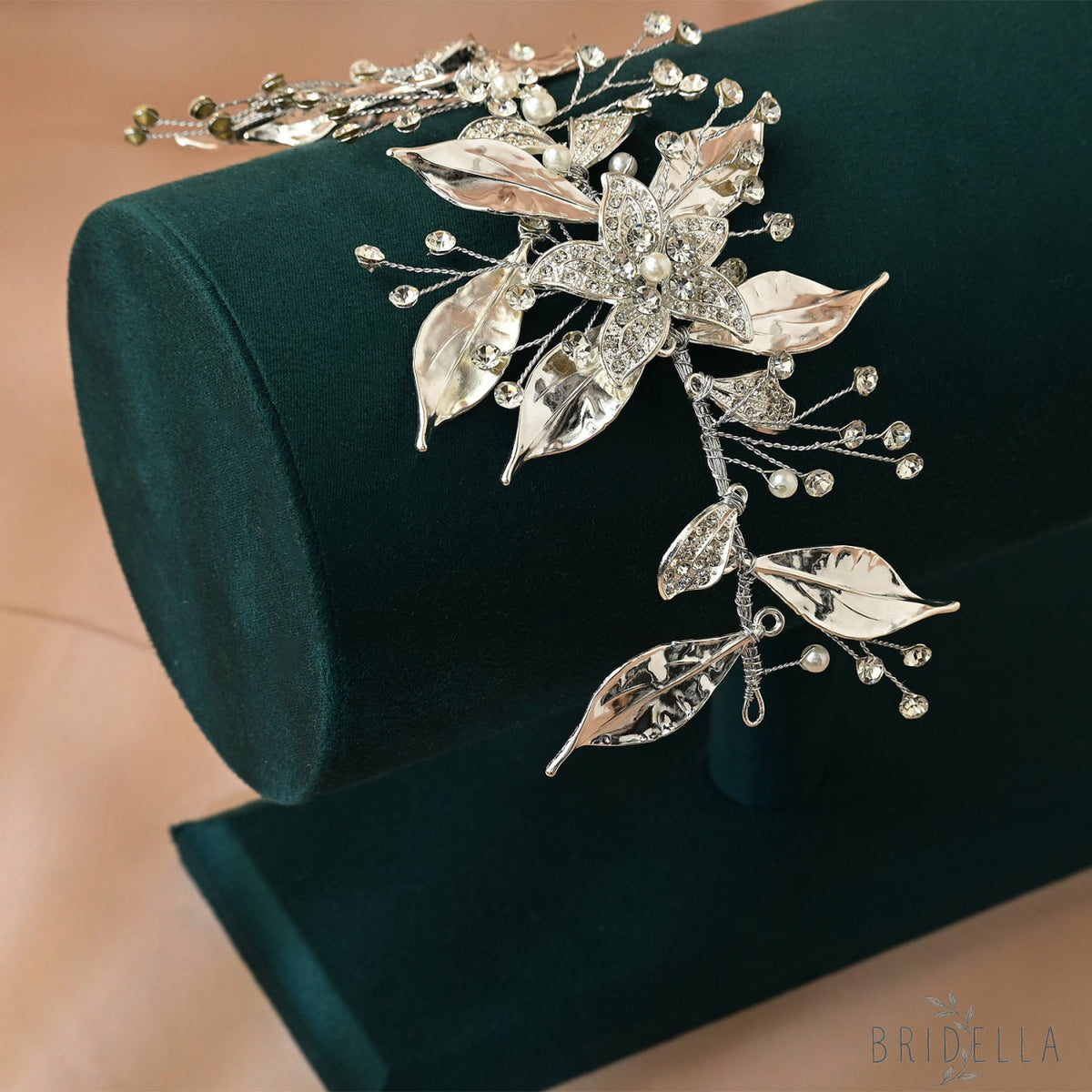 Silver Rhinestone Floral Fascinator Headpiece - Bridella BHP299-S - Silvery - HEADWEAR