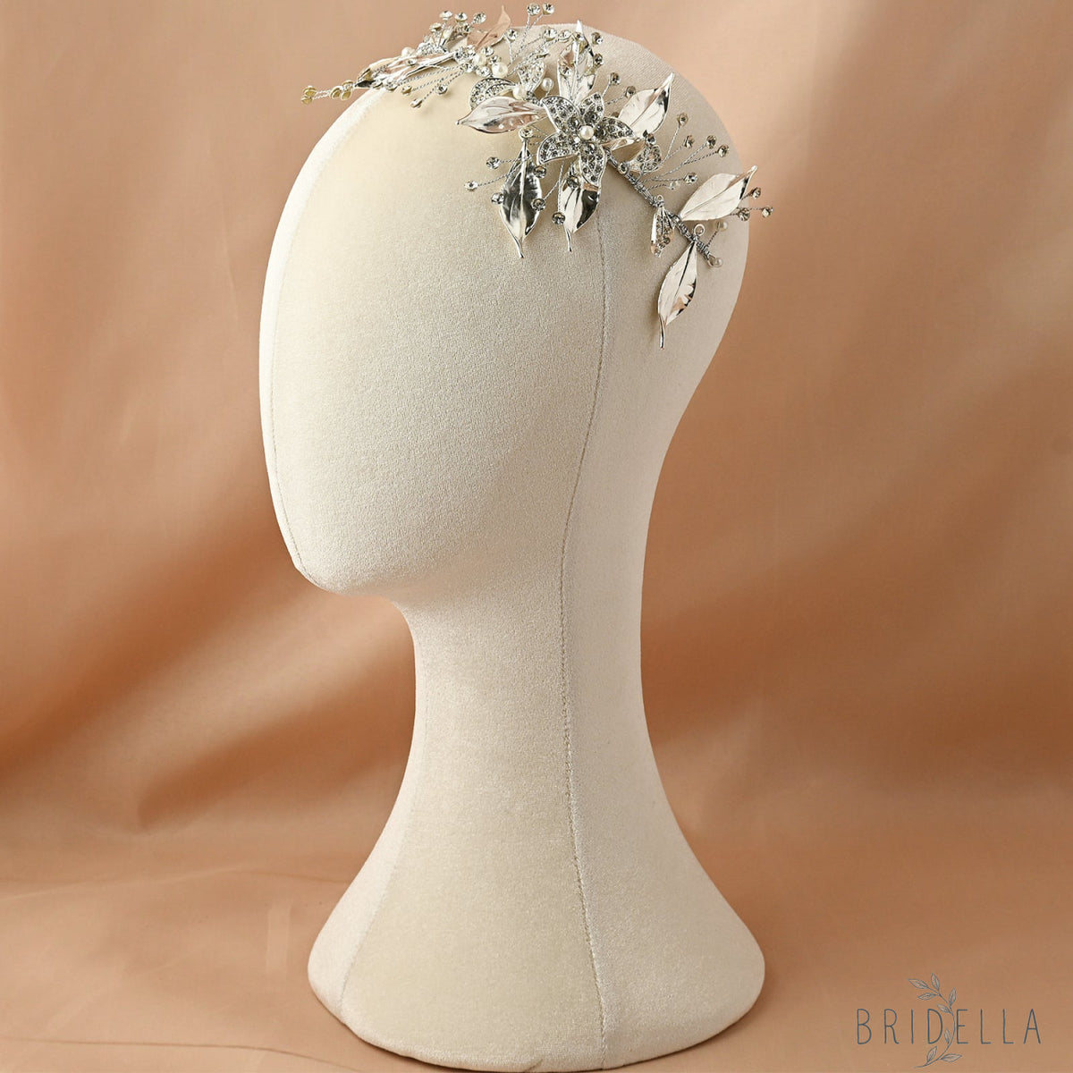 Silver Rhinestone Floral Fascinator Headpiece - Bridella BHP299-S - Silvery - HEADWEAR