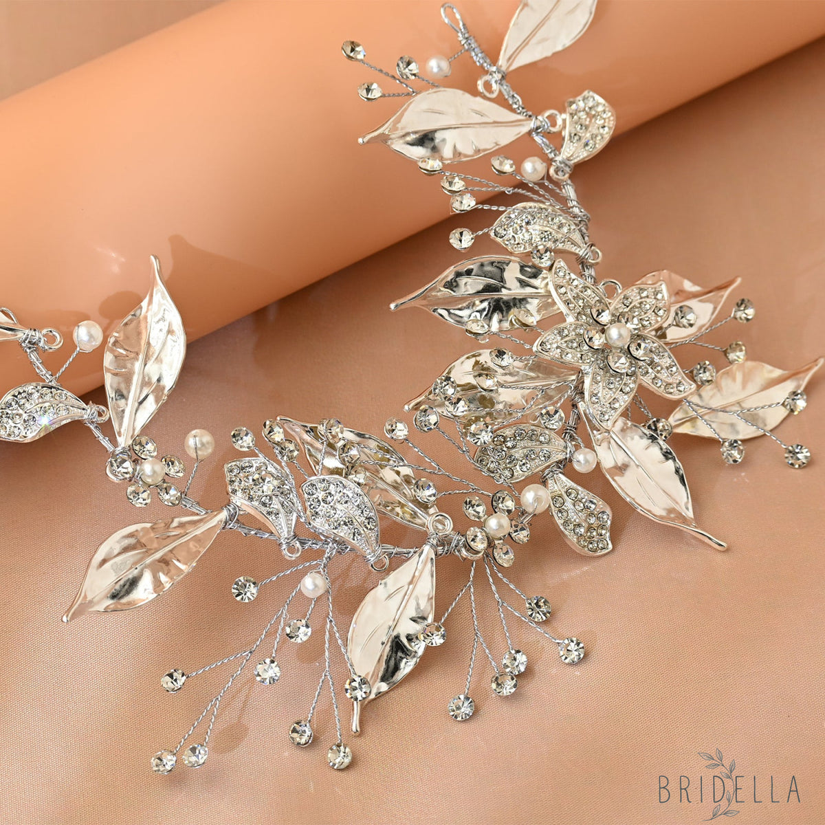 Silver Rhinestone Floral Fascinator Headpiece - Bridella BHP299-S - Silvery - HEADWEAR
