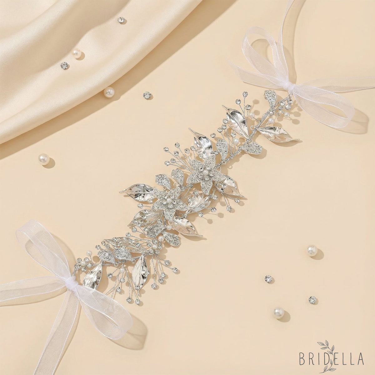 Silver Rhinestone Floral Fascinator Headpiece - Bridella BHP299-S - Silvery - HEADWEAR