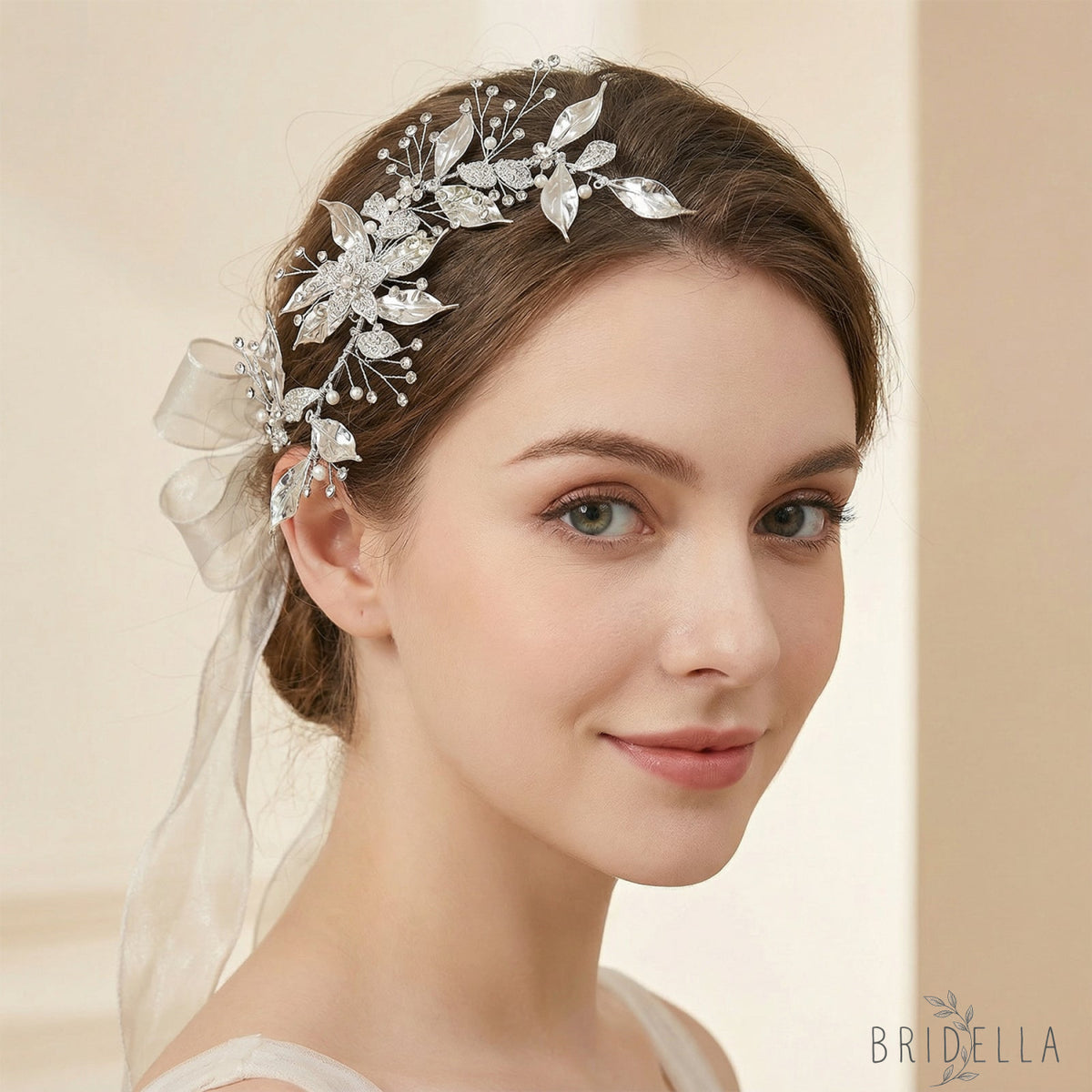 Silver Rhinestone Floral Fascinator Headpiece - Bridella BHP299-S - Silvery - HEADWEAR