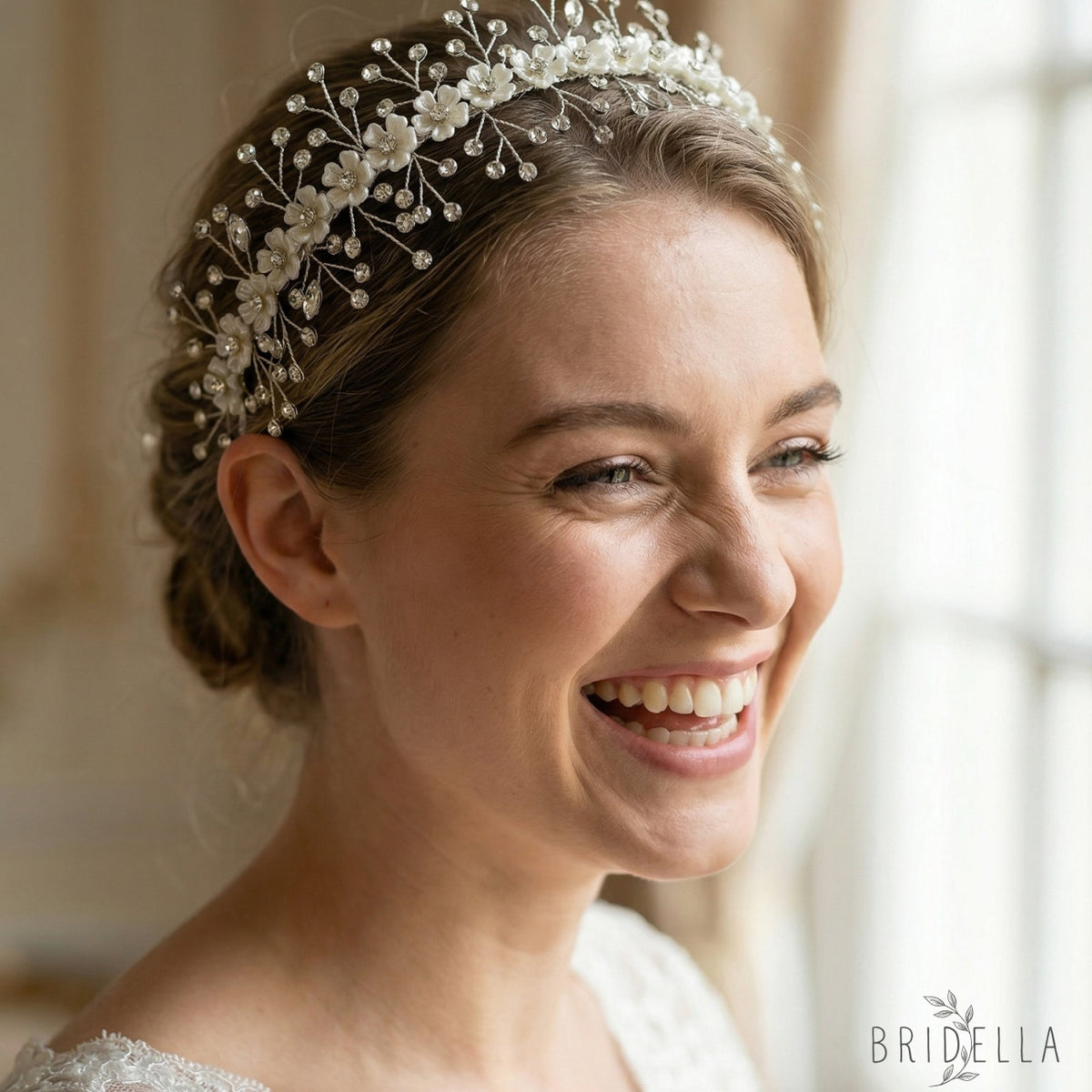 Silver Rhinestone Flower Bridal Headband Wedding - Bridella BHP543-S - Silvery - HEADWEAR
