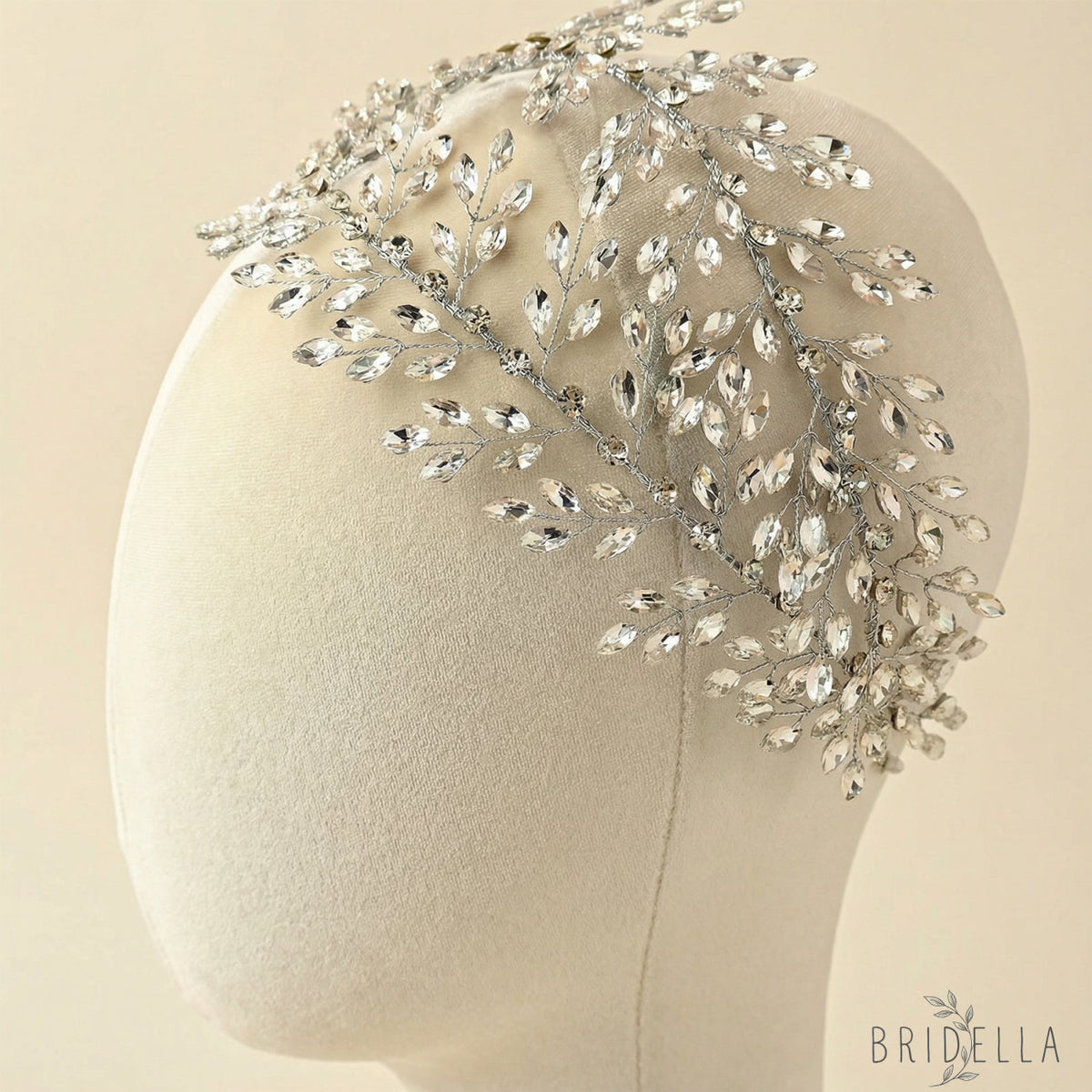 Silver Rhinestone Leaf Bridal Crown Headpiece - Bridella BHP308-S - Silvery - HEADWEAR