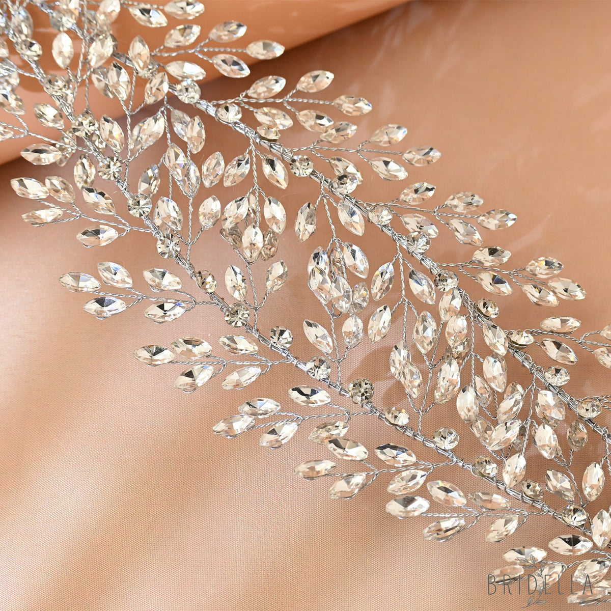 Silver Rhinestone Leaf Bridal Crown Headpiece - Bridella BHP308-S - Silvery - HEADWEAR