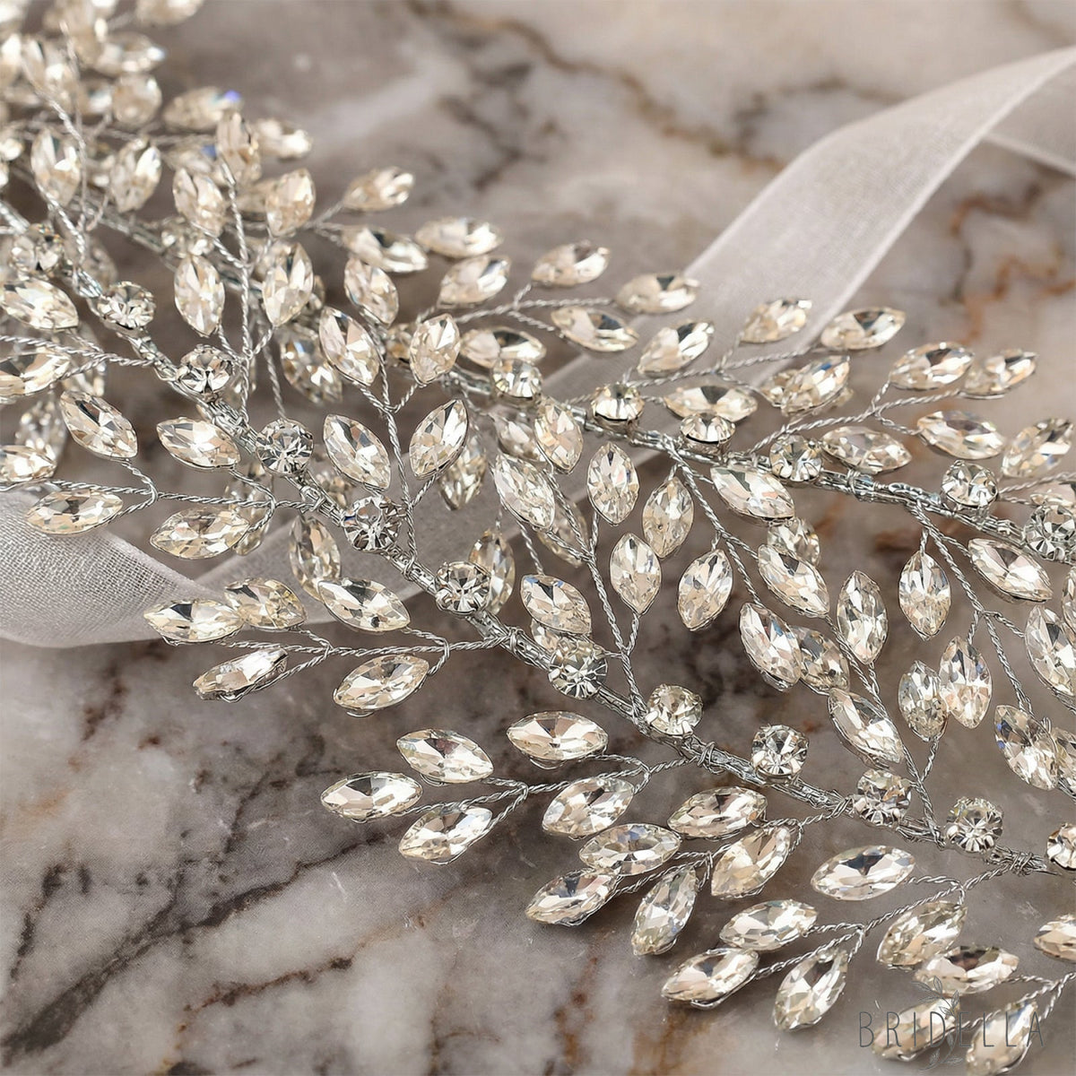 Silver Rhinestone Leaf Bridal Crown Headpiece - Bridella BHP308-S - Silvery - HEADWEAR