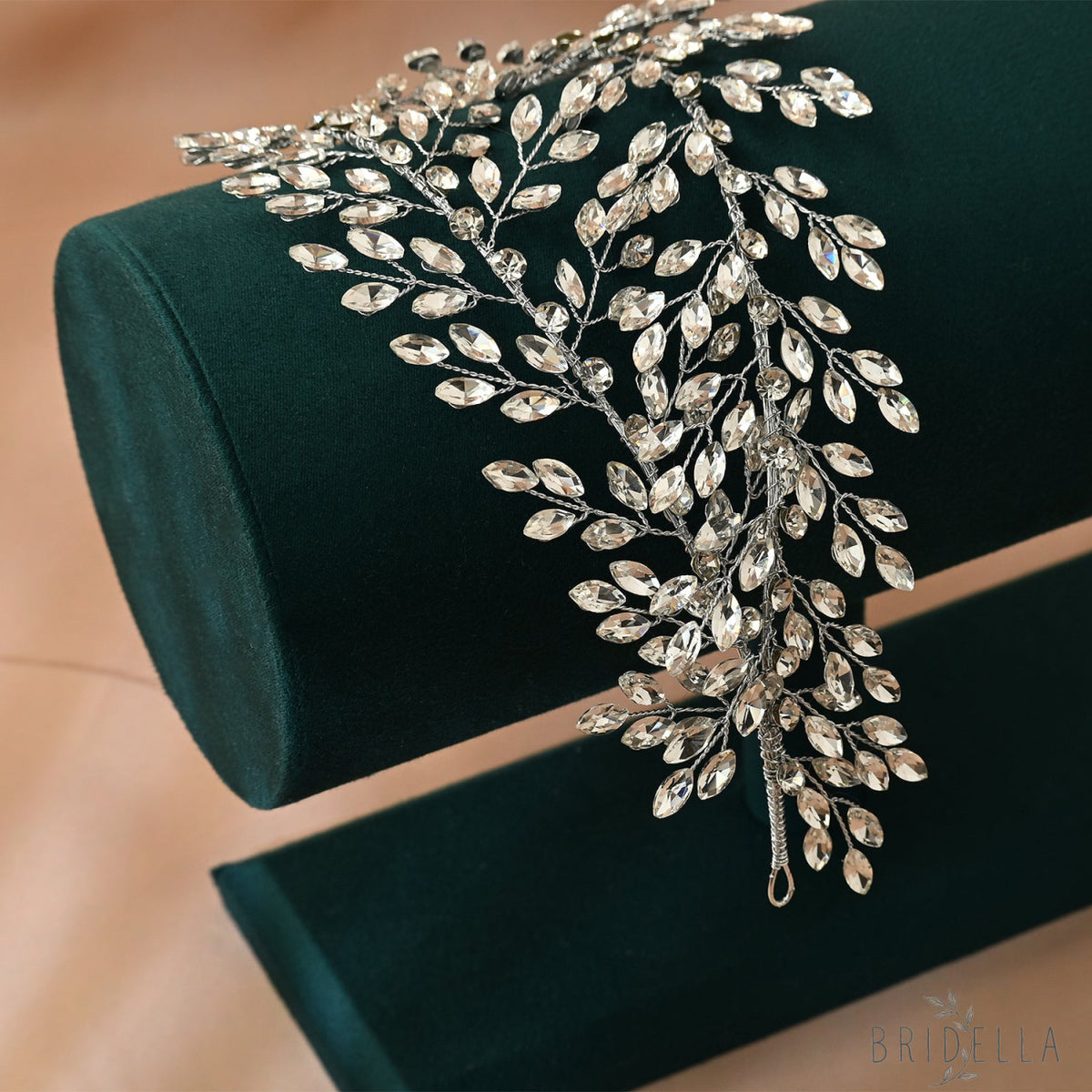 Silver Rhinestone Leaf Bridal Crown Headpiece - Bridella BHP308-S - Silvery - HEADWEAR