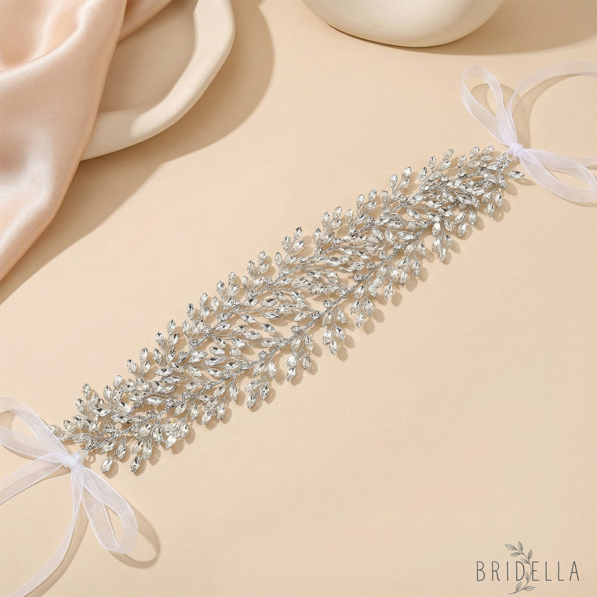 Silver Rhinestone Leaf Bridal Crown Headpiece - Bridella BHP308-S - Silvery - HEADWEAR