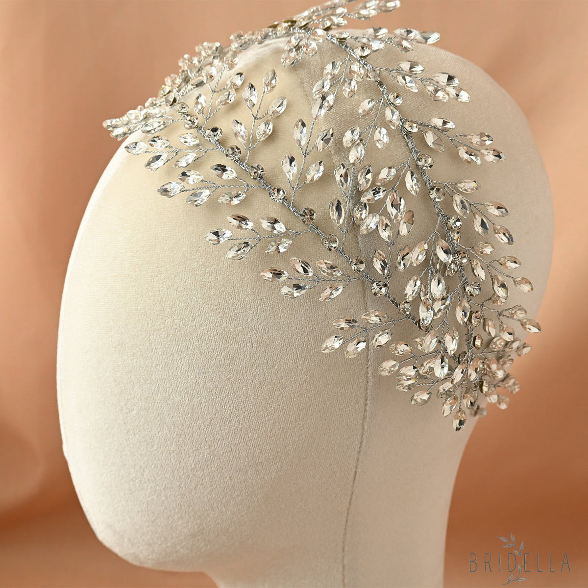 Silver Rhinestone Leaf Bridal Crown Headpiece - Bridella BHP308-S - Silvery - HEADWEAR