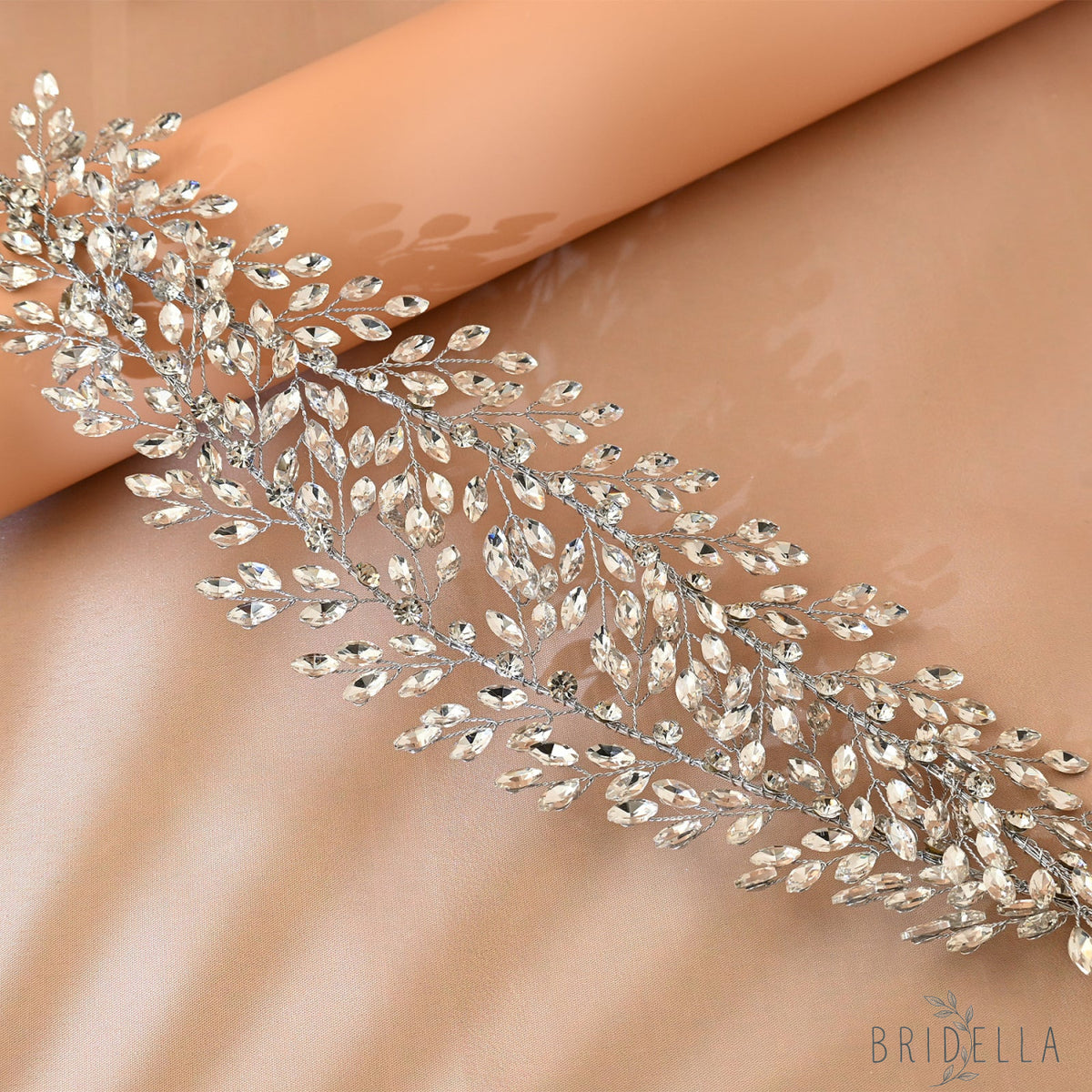 Silver Rhinestone Leaf Bridal Crown Headpiece - Bridella BHP308-S - Silvery - HEADWEAR