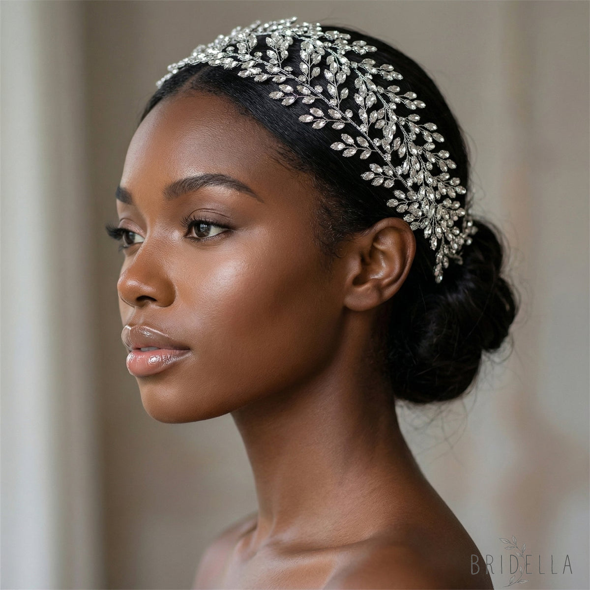Silver Rhinestone Leaf Bridal Crown Headpiece - Bridella BHP308-S - Silvery - HEADWEAR