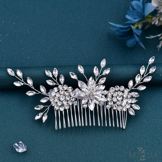 BHP77-S silver rhinestone hair comb