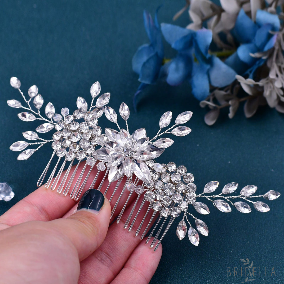 BHP77-S silver rhinestone hair comb