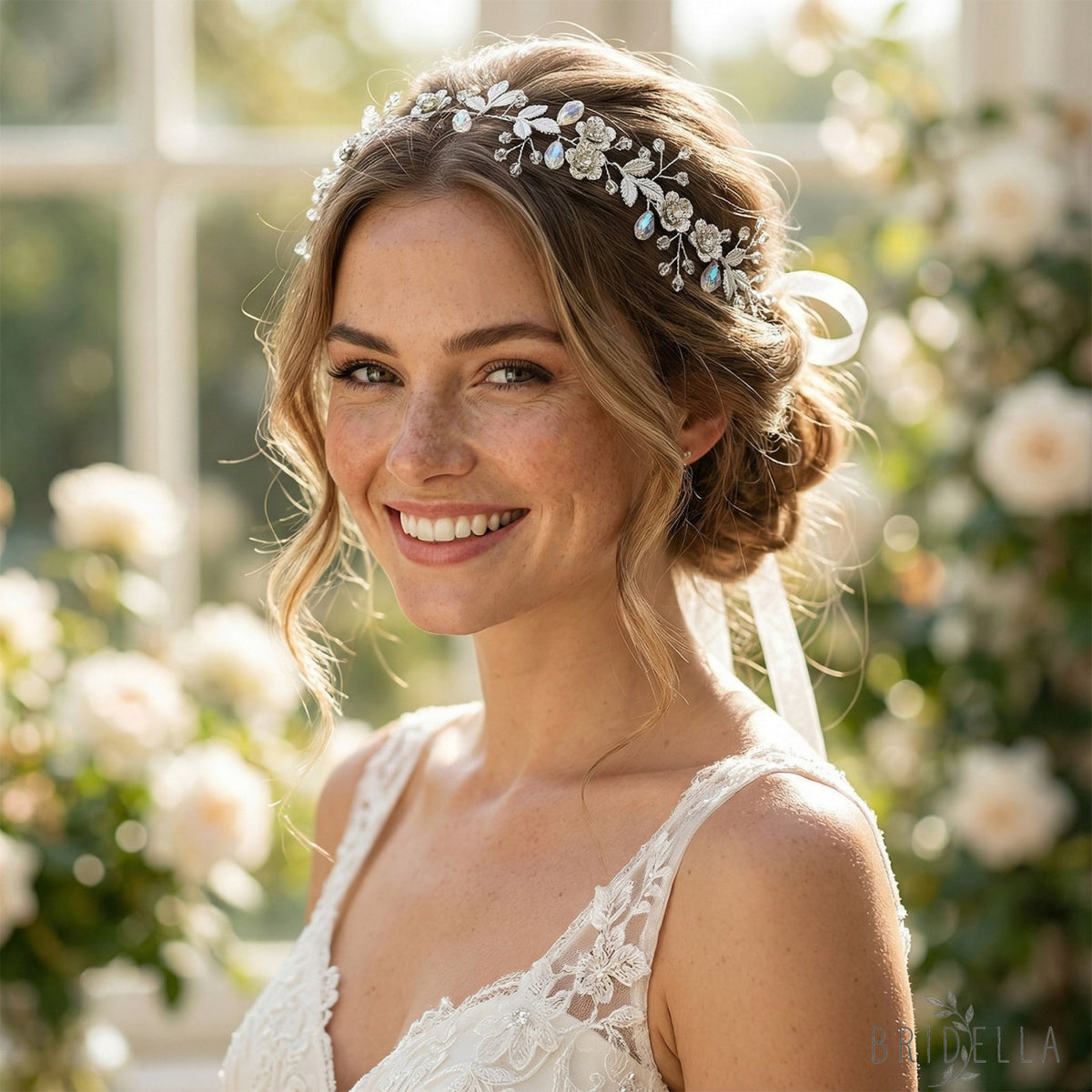 Silver Rhinestone Leaf Bridal Headband - Bridella BHP350-S - Silvery - HEADWEAR