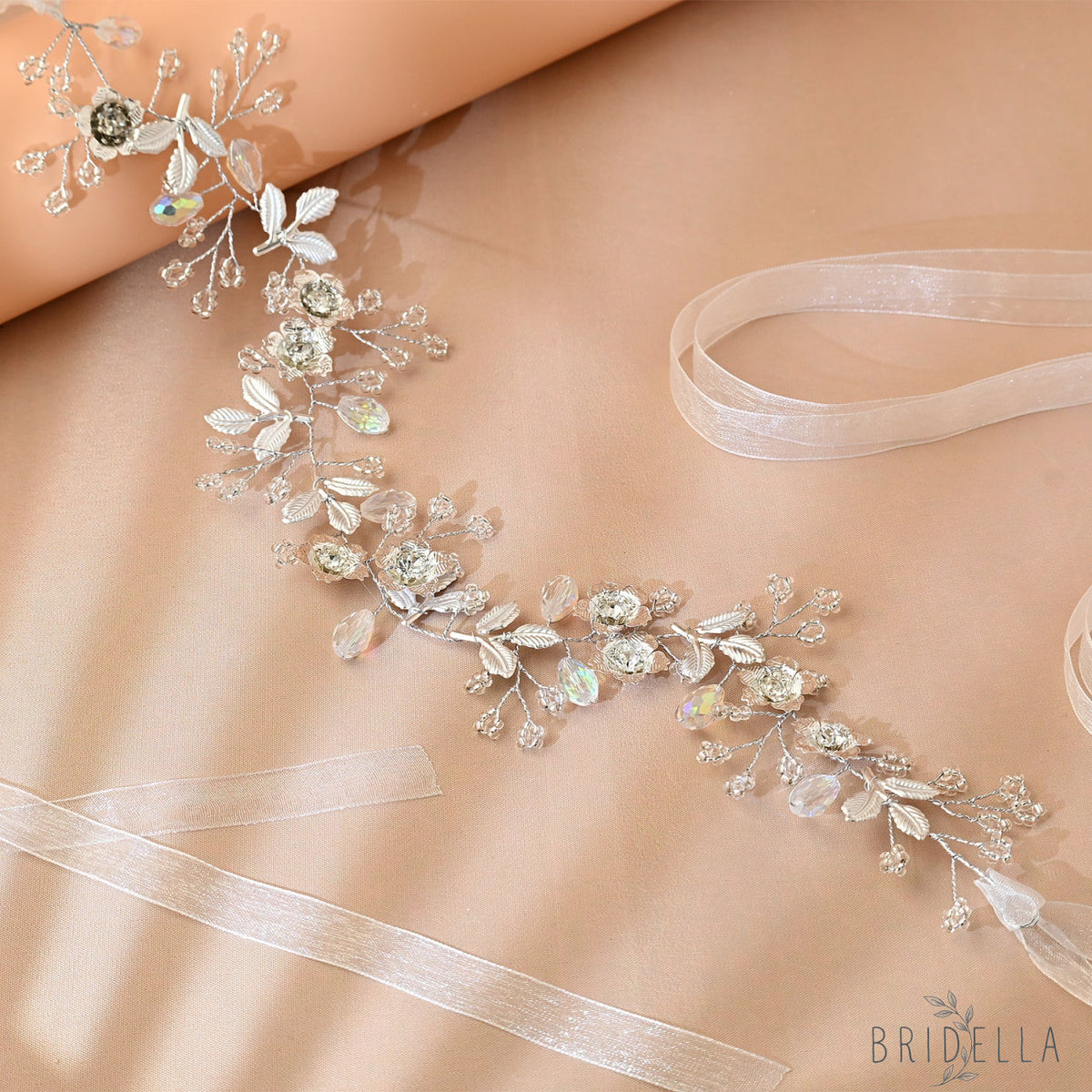 Silver Rhinestone Leaf Bridal Headband - Bridella BHP350-S - Silvery - HEADWEAR