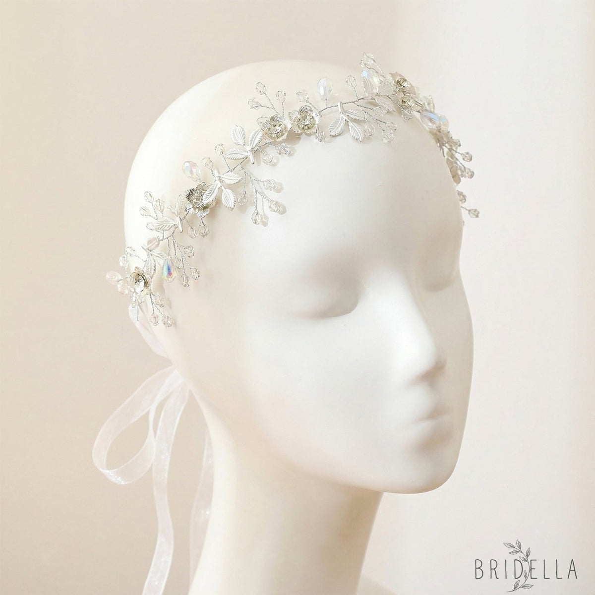 Silver Rhinestone Leaf Bridal Headband - Bridella BHP350-S - Silvery - HEADWEAR