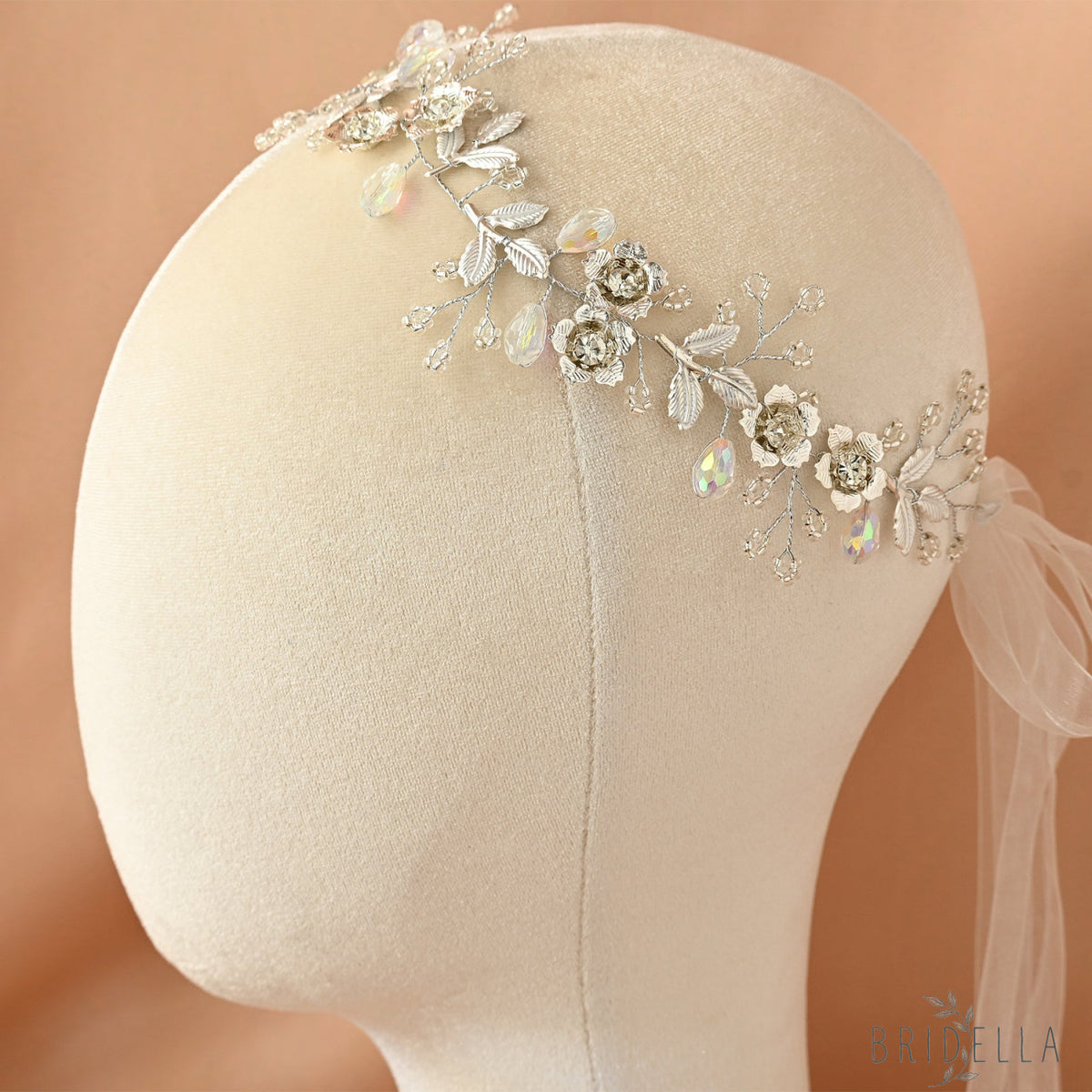 Silver Rhinestone Leaf Bridal Headband - Bridella BHP350-S - Silvery - HEADWEAR