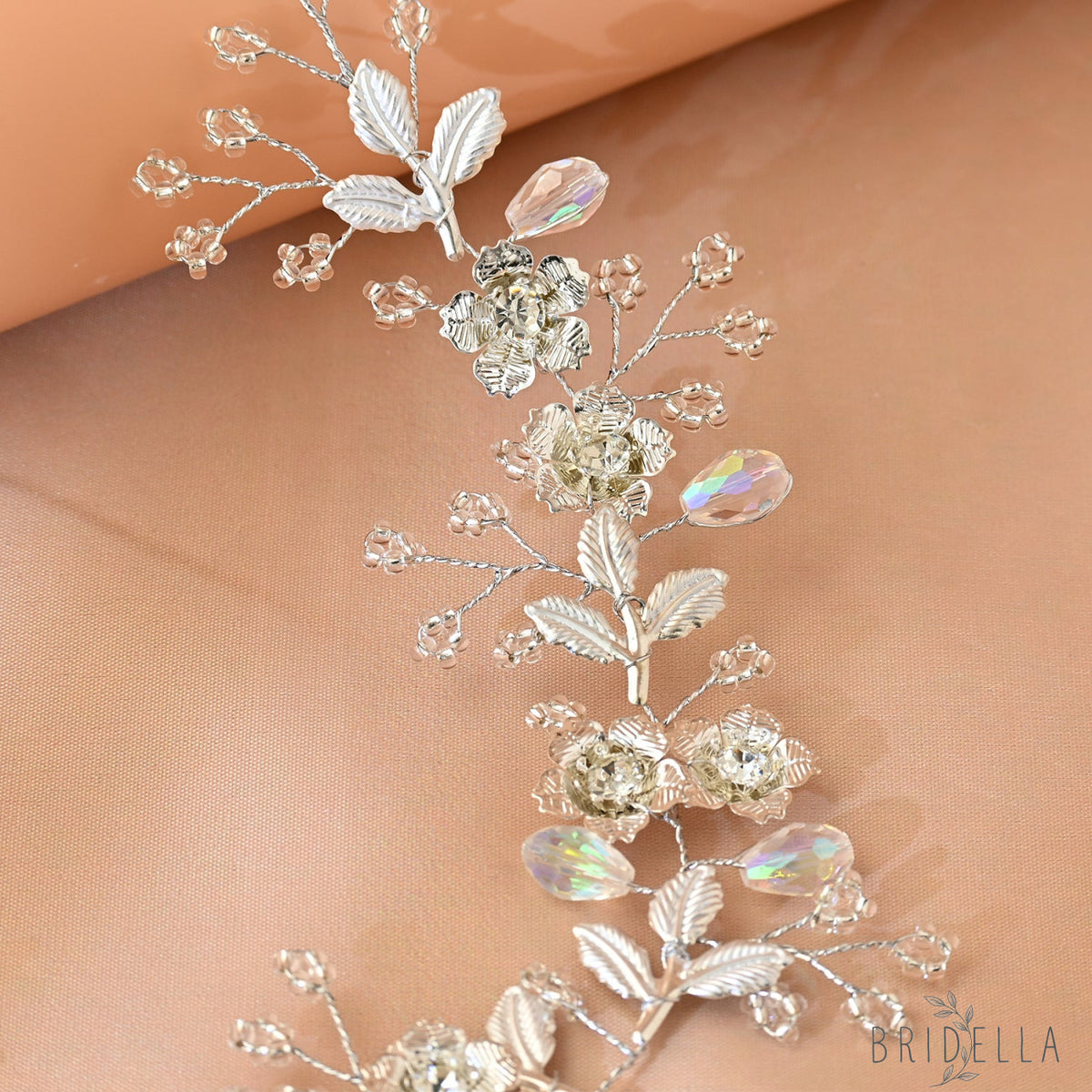 Silver Rhinestone Leaf Bridal Headband - Bridella BHP350-S - Silvery - HEADWEAR