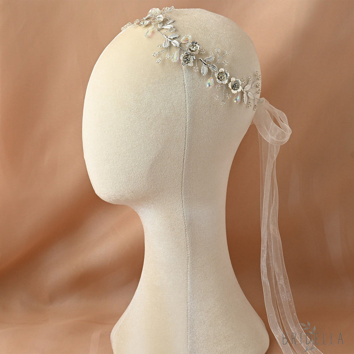 Silver Rhinestone Leaf Bridal Headband - Bridella BHP350-S - Silvery - HEADWEAR