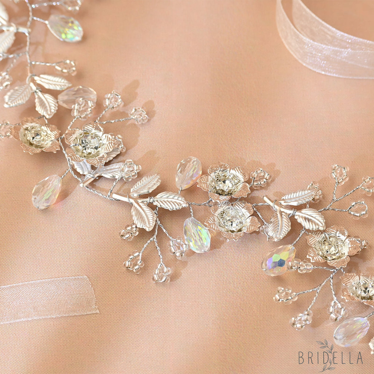 Silver Rhinestone Leaf Bridal Headband - Bridella BHP350-S - Silvery - HEADWEAR
