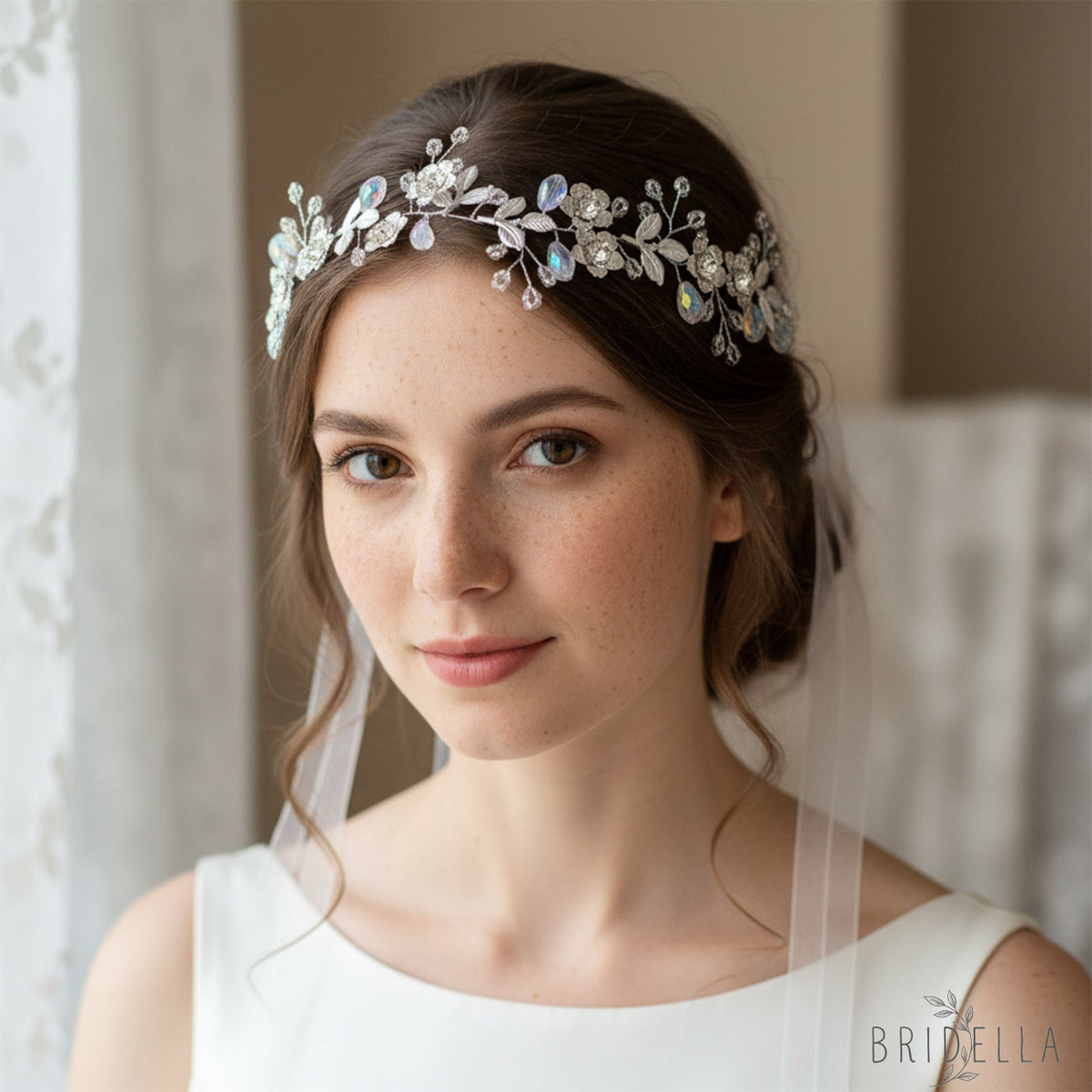 Silver Rhinestone Leaf Bridal Headband - Bridella BHP350-S - Silvery - HEADWEAR