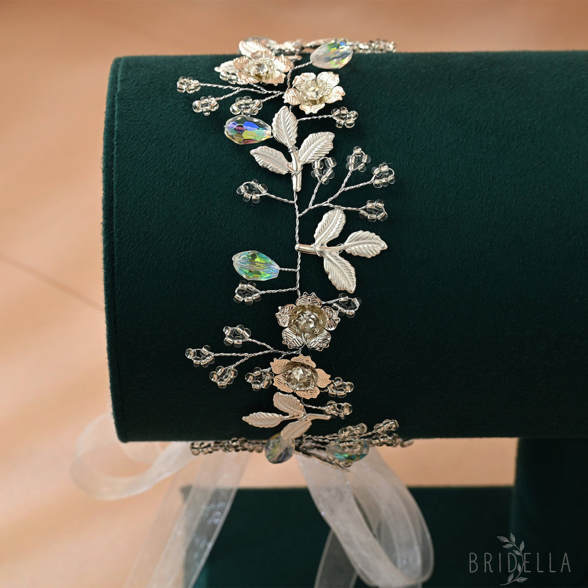 Silver Rhinestone Leaf Bridal Headband - Bridella BHP350-S - Silvery - HEADWEAR
