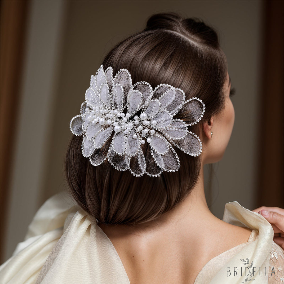 BHP681-S silver rhinestone organza headband