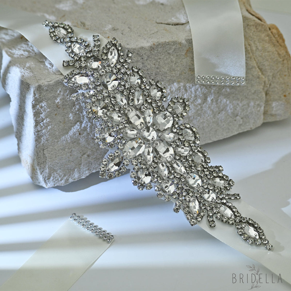 Silver Rhinestone & Pearl Belt - White - Belts