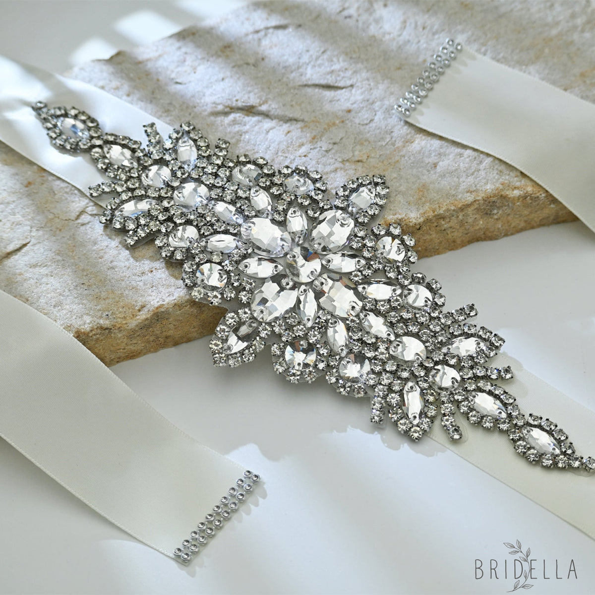 Silver Rhinestone & Pearl Belt - White - Belts