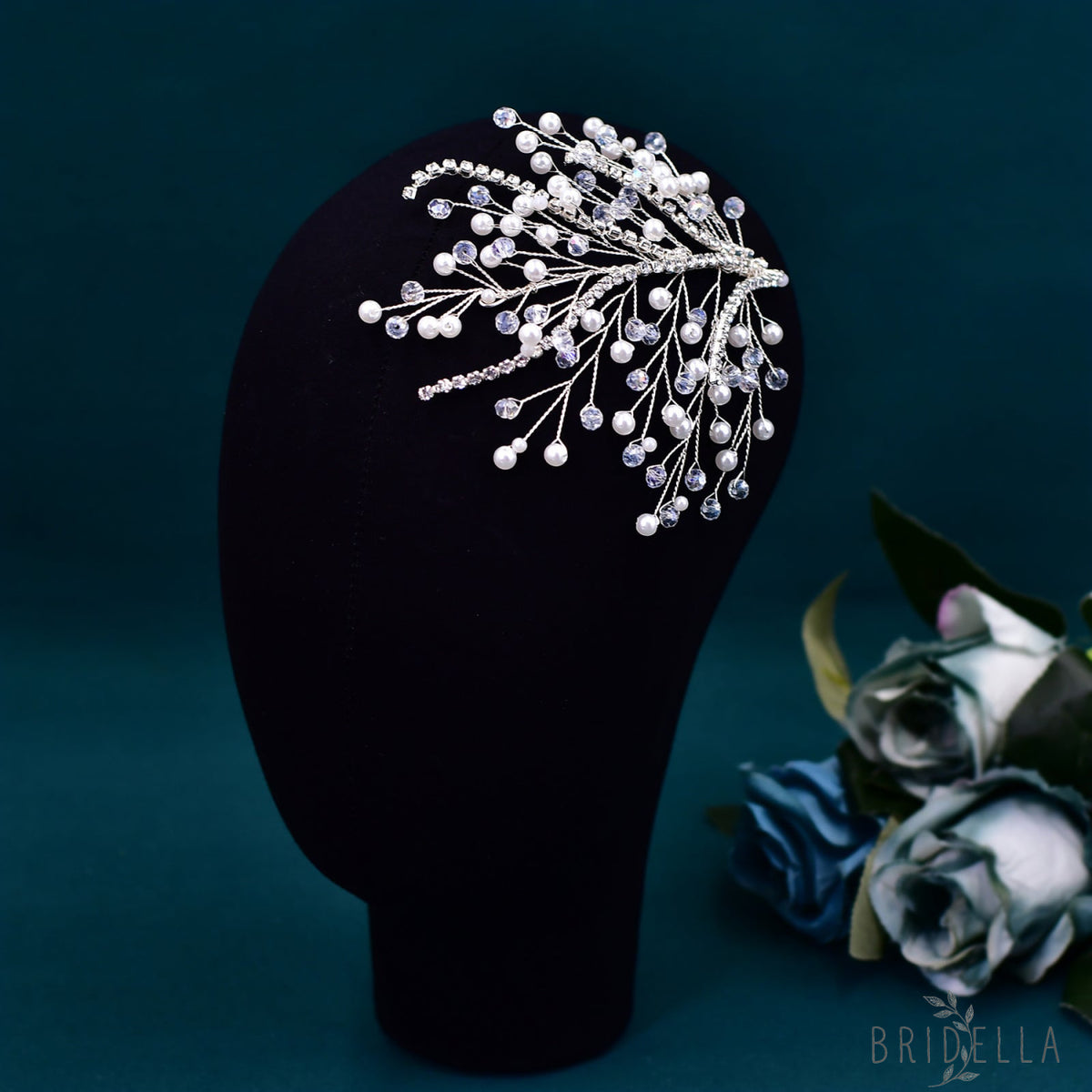 BHP587-Peals silver rhinestone pearl tiara