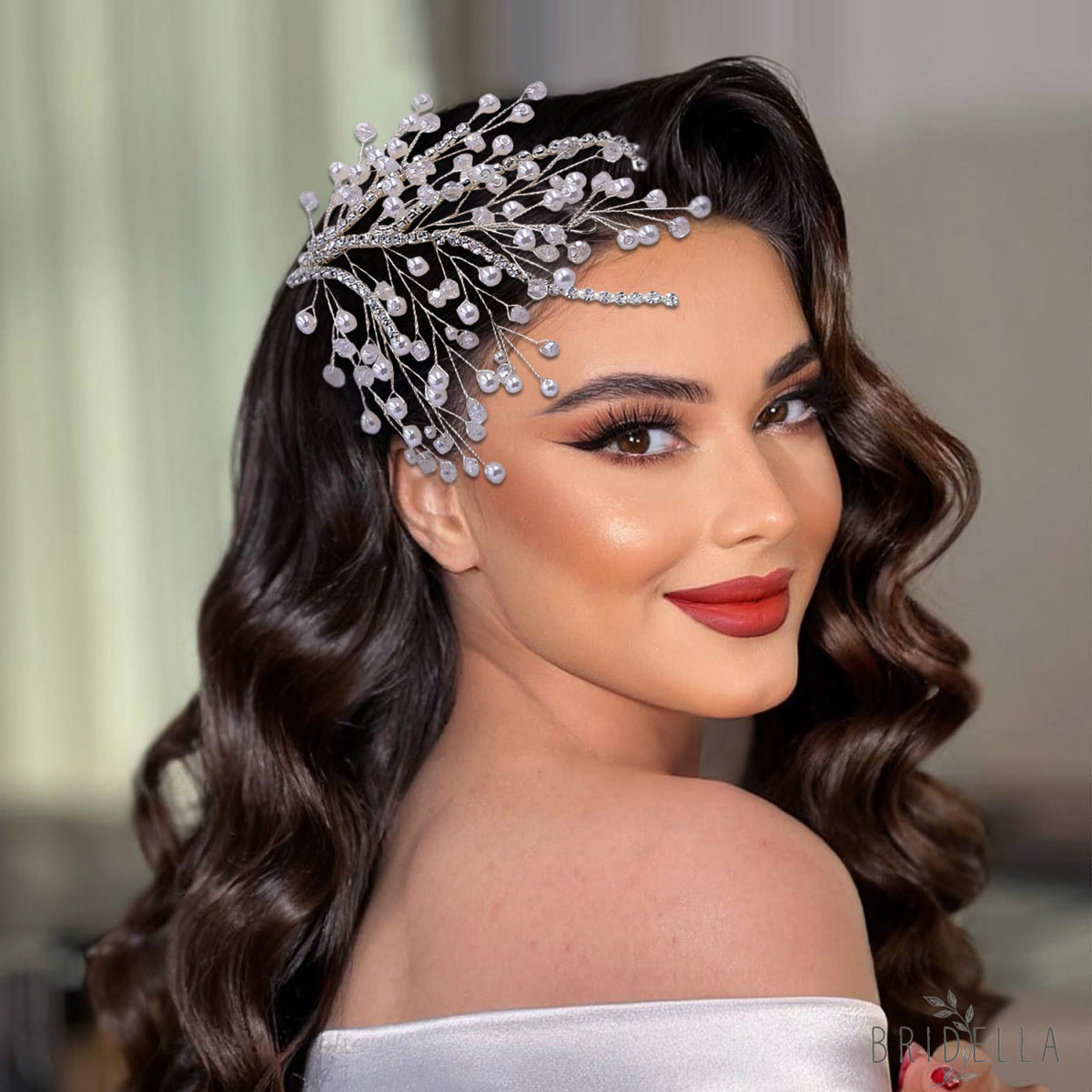 BHP587-Peals silver rhinestone pearl tiara