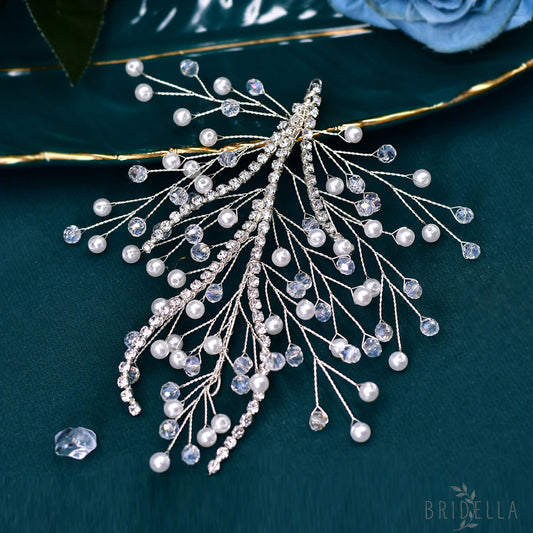 BHP587-Peals silver rhinestone pearl tiara