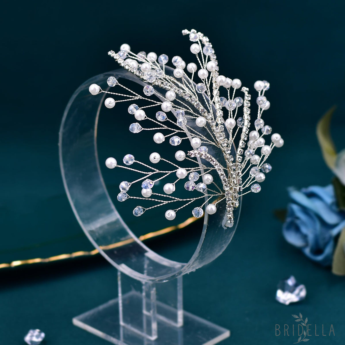 BHP587-Peals silver rhinestone pearl tiara