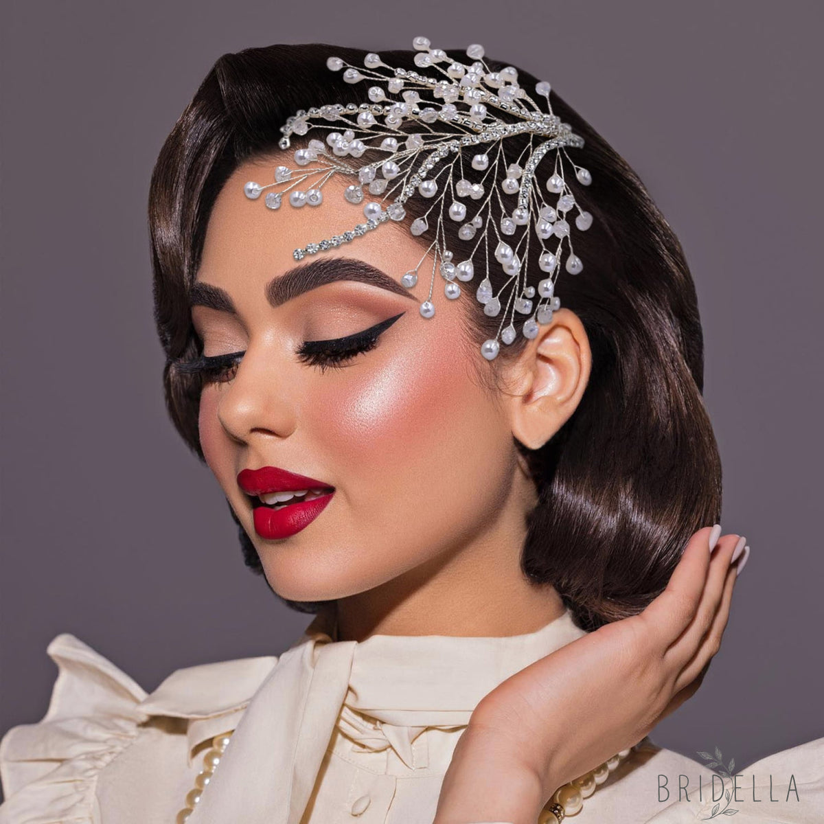 BHP587-Peals silver rhinestone pearl tiara