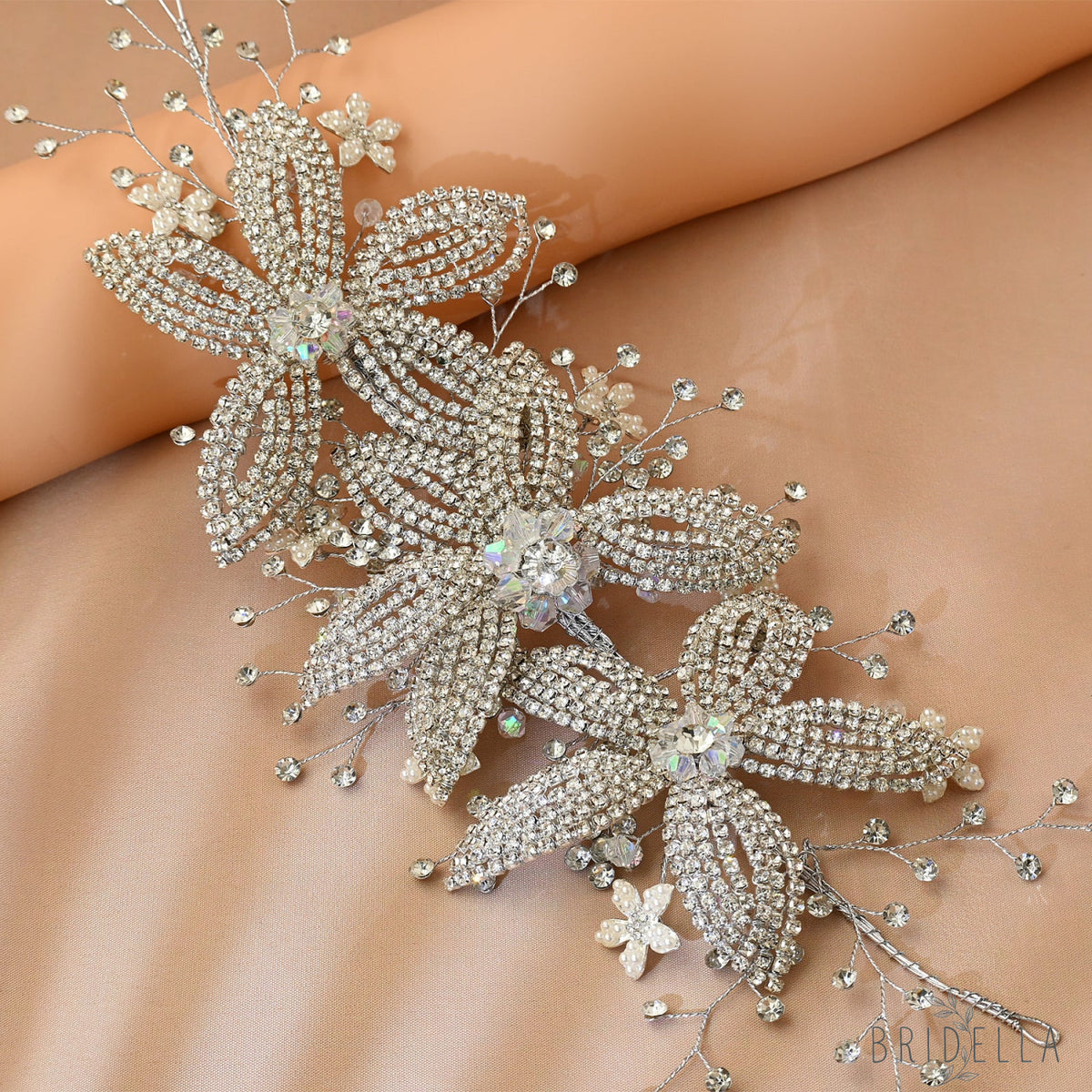 Silver Rhinestone Pearl Bridal Crown Wedding Headpiece - Bridella BHP252-S - Silvery - HEADWEAR