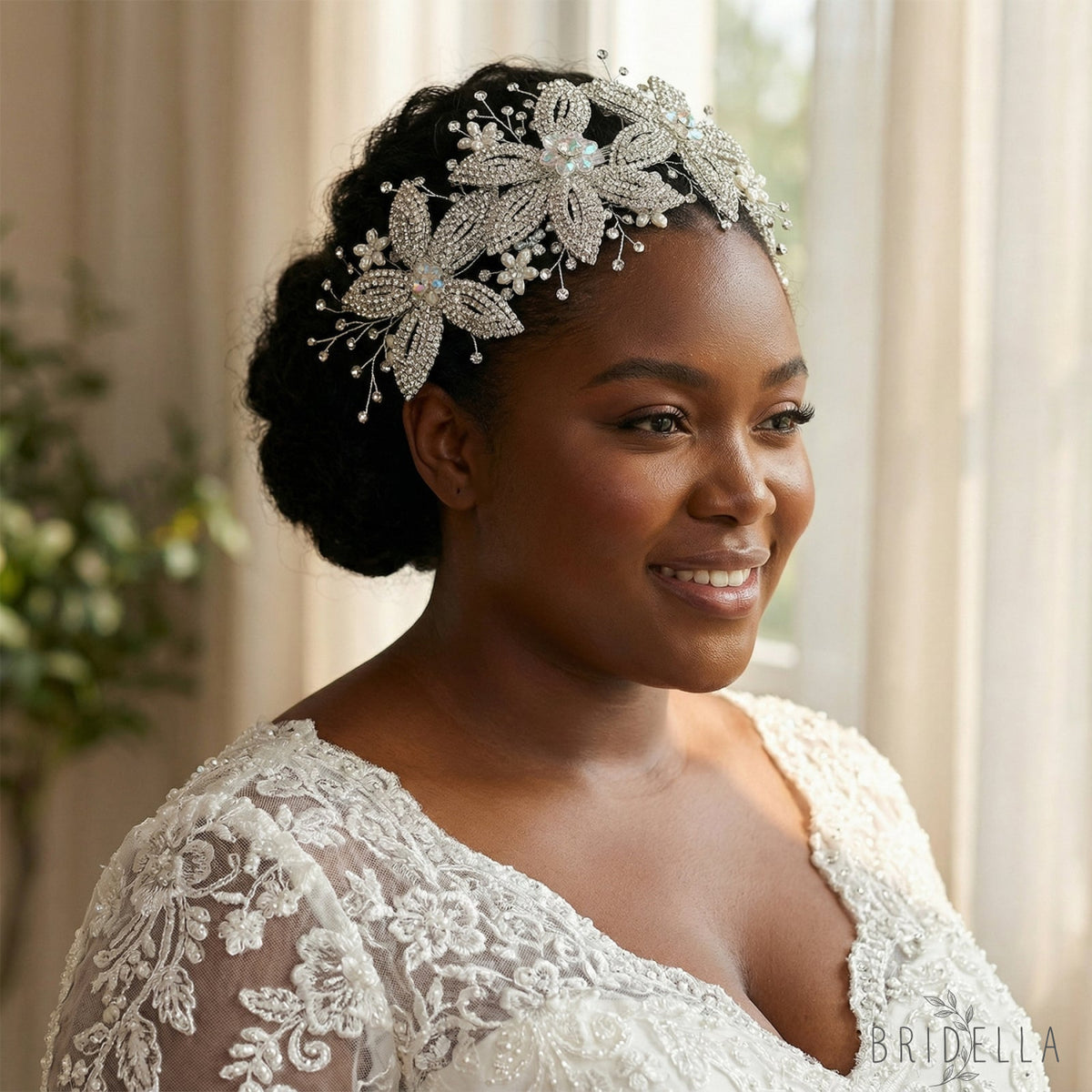 Silver Rhinestone Pearl Bridal Crown Wedding Headpiece - Bridella BHP252-S - Silvery - HEADWEAR