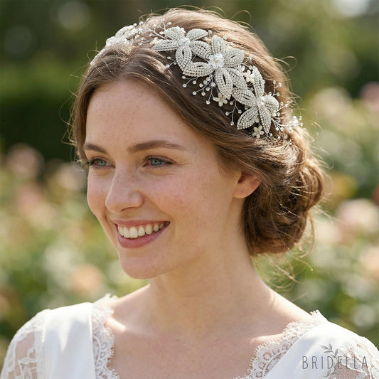 Silver Rhinestone Pearl Bridal Crown Wedding Headpiece - Bridella BHP252-S - Silvery - HEADWEAR